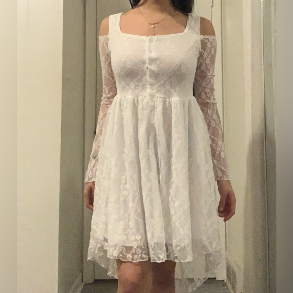 White Lace Long Sleeved Dress